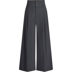 PRETTYGARDEN Womens Spring Wide Leg Palazzo Pants 2026 Trendy Loose Button High Waist Pleated Work Business Casual Trousers(Dark Grey)