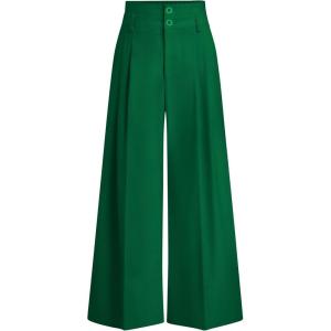 PRETTYGARDEN Womens Spring Wide Leg Palazzo Pants 2026 Trendy Loose Button High Waist Pleated Work Business Casual Trousers(Green)
