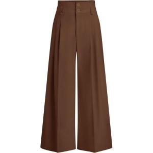 PRETTYGARDEN Womens Spring Wide Leg Palazzo Pants 2026 Trendy Loose Button High Waist Pleated Work Business Casual Trousers(Light Brown)
