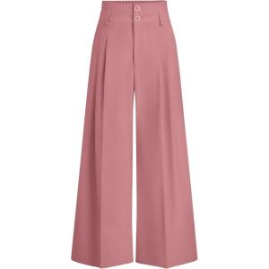 PRETTYGARDEN Womens Spring Wide Leg Palazzo Pants 2026 Trendy Loose Button High Waist Pleated Work Business Casual Trousers(Pink)