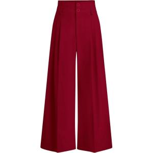 PRETTYGARDEN Womens Spring Wide Leg Palazzo Pants 2026 Trendy Loose Button High Waist Pleated Work Business Casual Trousers(Red)