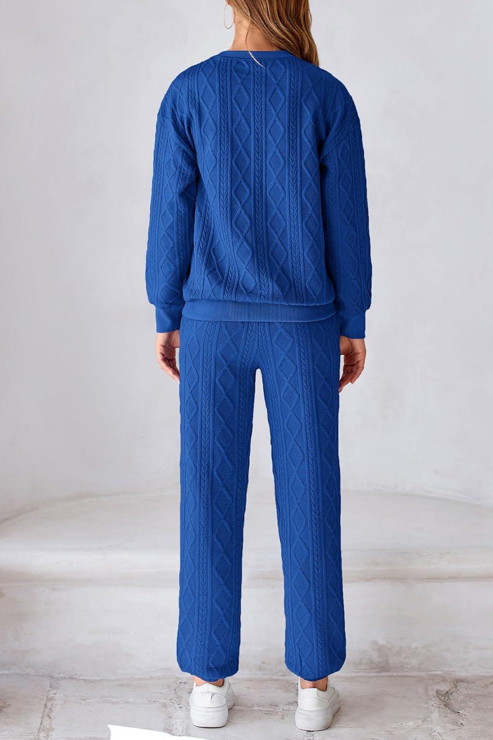 imagePRETTYGARDEN Lounge Sets For Women Fall 2024 Matching Sets Clothing 2 Piece Outfits Long Sleeve Tracksuit Textured Sets BlueMedium