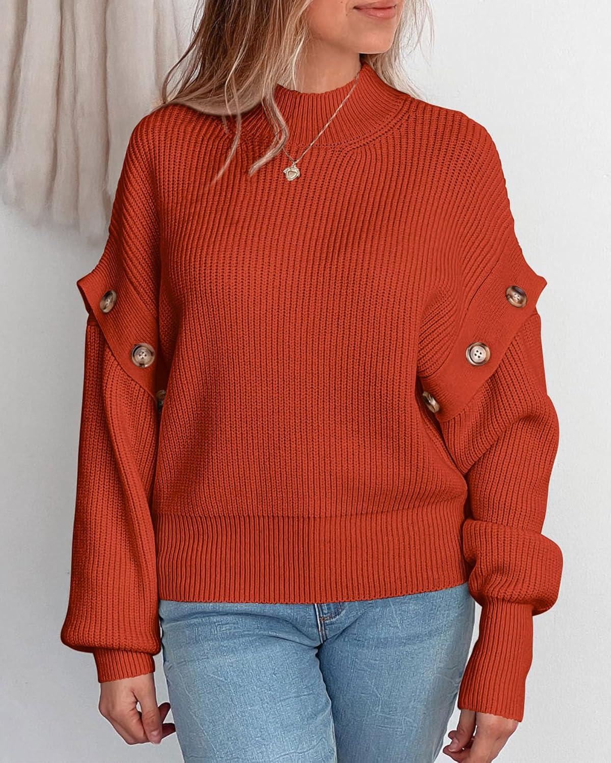 imagePRETTYGARDEN Sweater for Women 2024 Fall Trendy Detachable Sleeve Chunky Knit Pullover Sweaters Rust RedXLarge