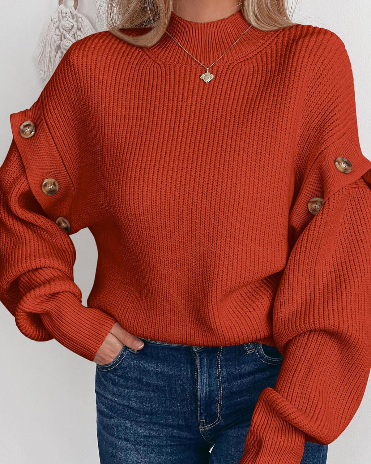 imagePRETTYGARDEN Sweater for Women 2024 Fall Trendy Detachable Sleeve Chunky Knit Pullover Sweaters Rust RedXLarge