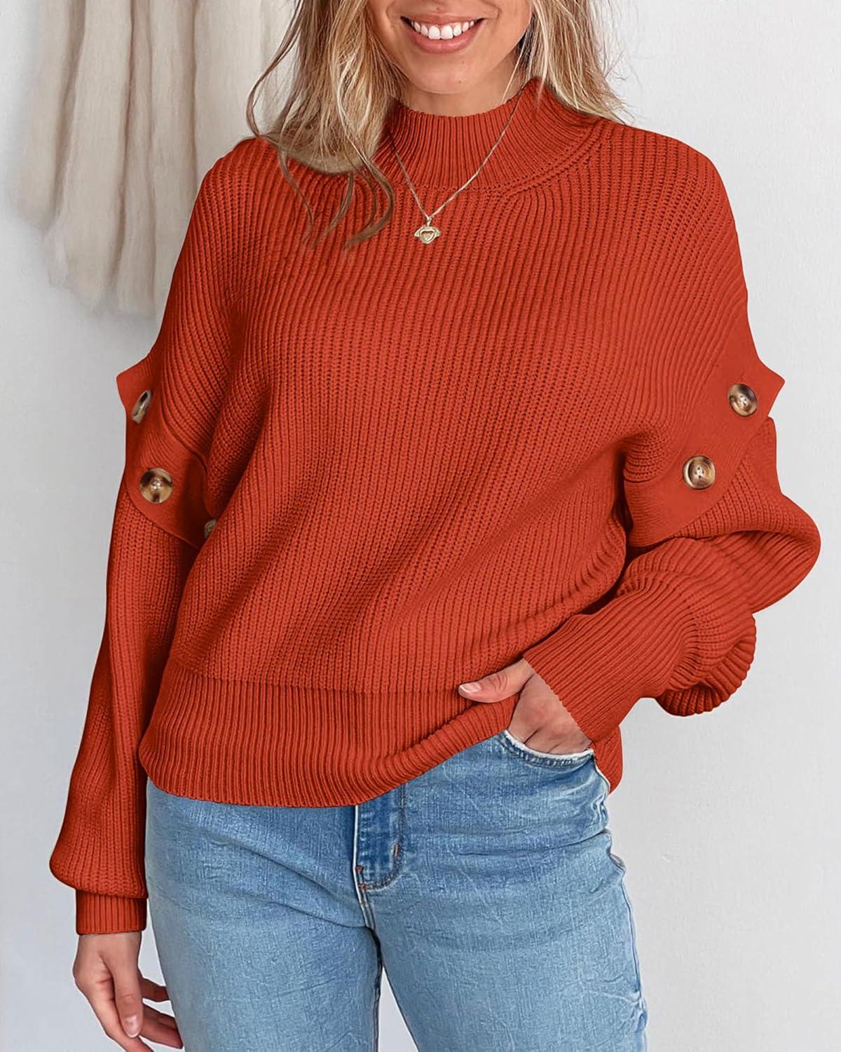 imagePRETTYGARDEN Sweater for Women 2024 Fall Trendy Detachable Sleeve Chunky Knit Pullover Sweaters Rust RedXLarge