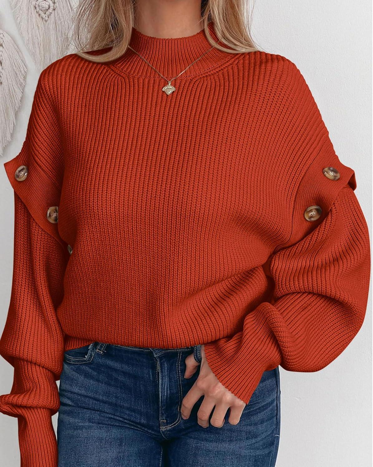 imagePRETTYGARDEN Sweater for Women 2024 Fall Trendy Detachable Sleeve Chunky Knit Pullover Sweaters Rust RedXLarge