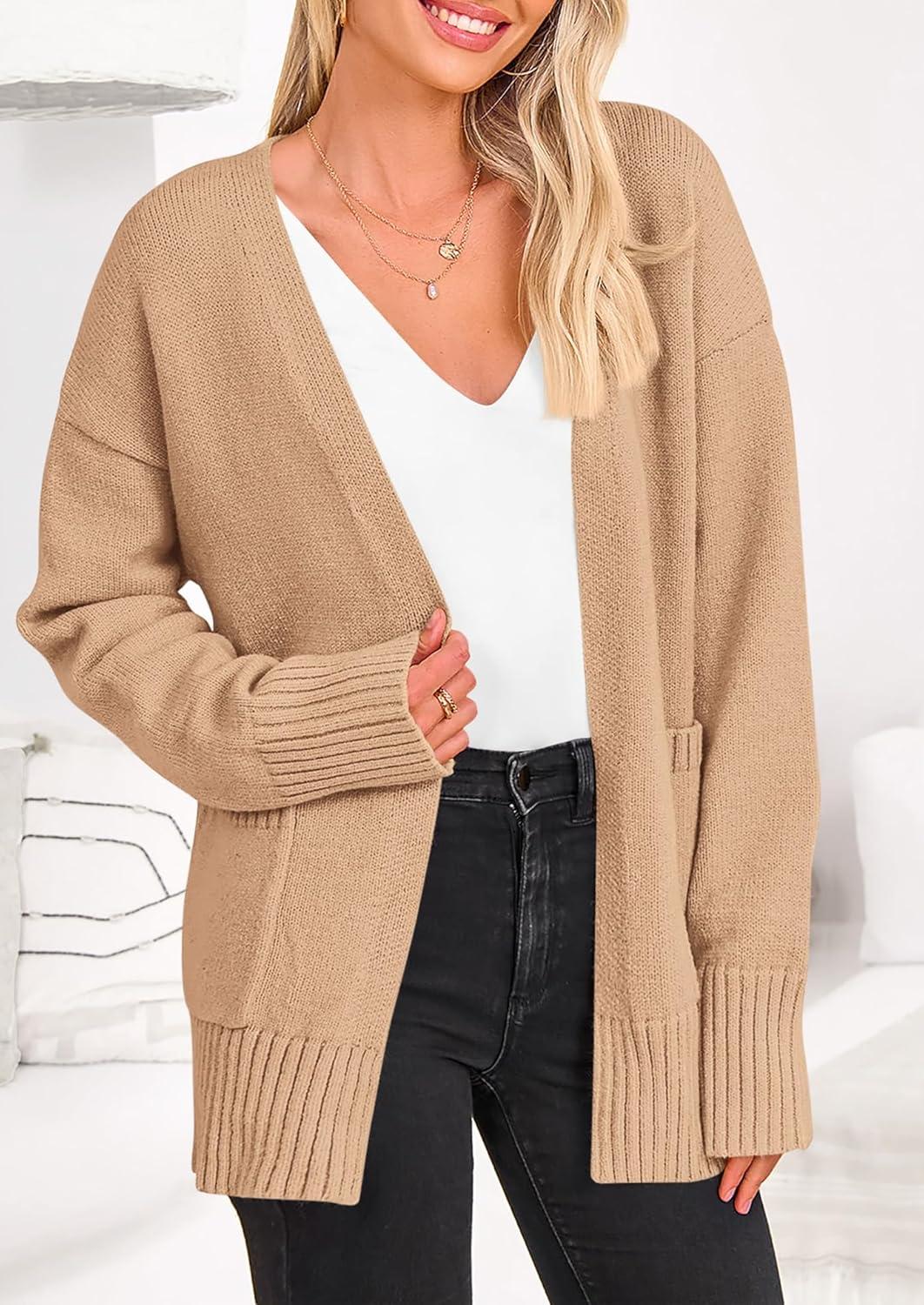 imagePRETTYGARDEN Womens 2024 Fall Fashion Knit Cardigan Sweaters Long Sleeve V Neck Open Front Winter Sweater Jacket with Scarf