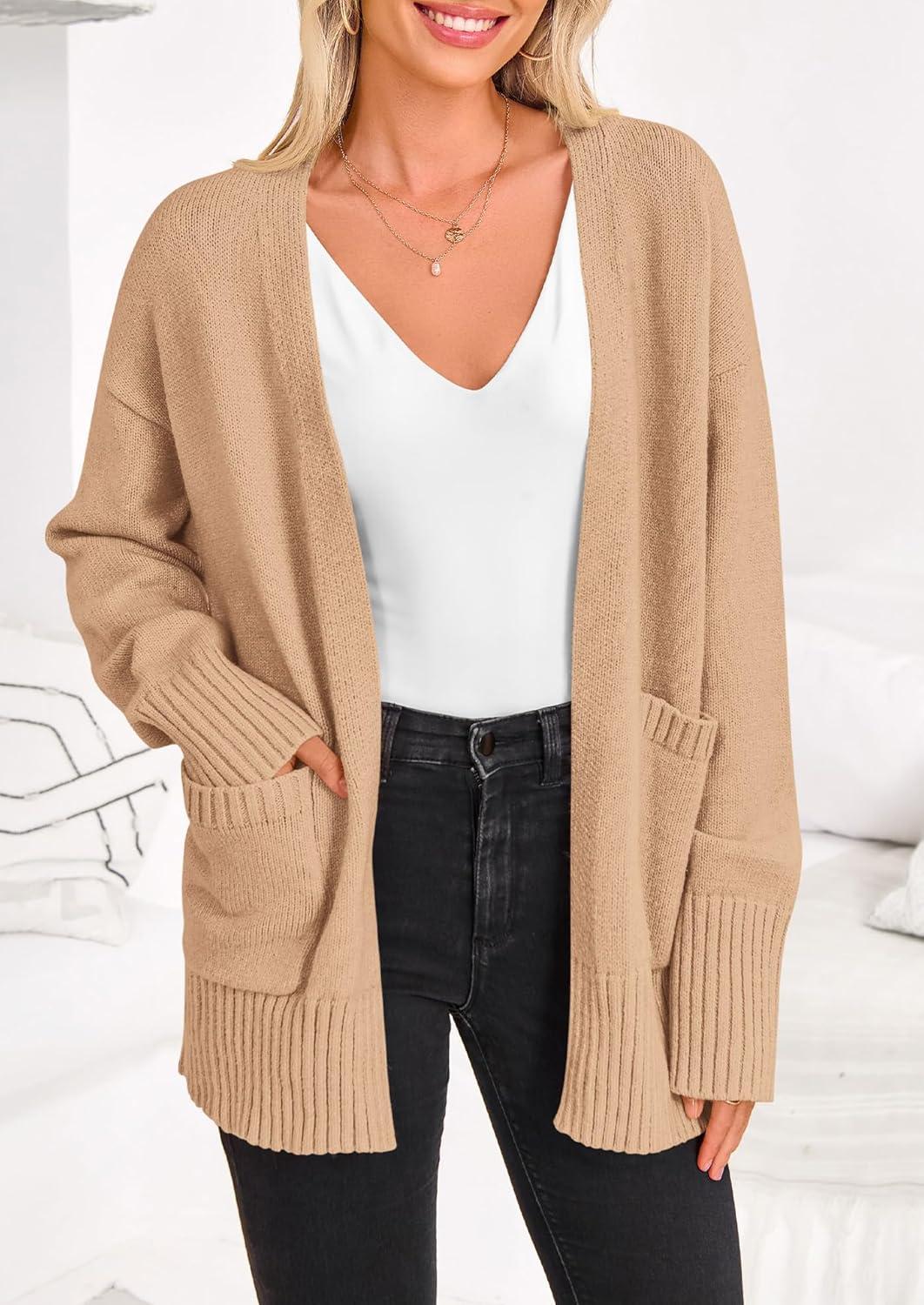 imagePRETTYGARDEN Womens 2024 Fall Fashion Knit Cardigan Sweaters Long Sleeve V Neck Open Front Winter Sweater Jacket with Scarf