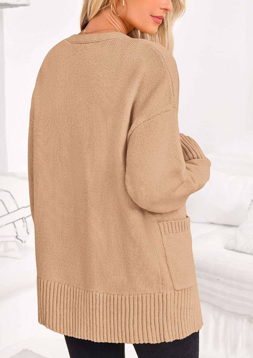 imagePRETTYGARDEN Womens 2024 Fall Fashion Knit Cardigan Sweaters Long Sleeve V Neck Open Front Winter Sweater Jacket with Scarf