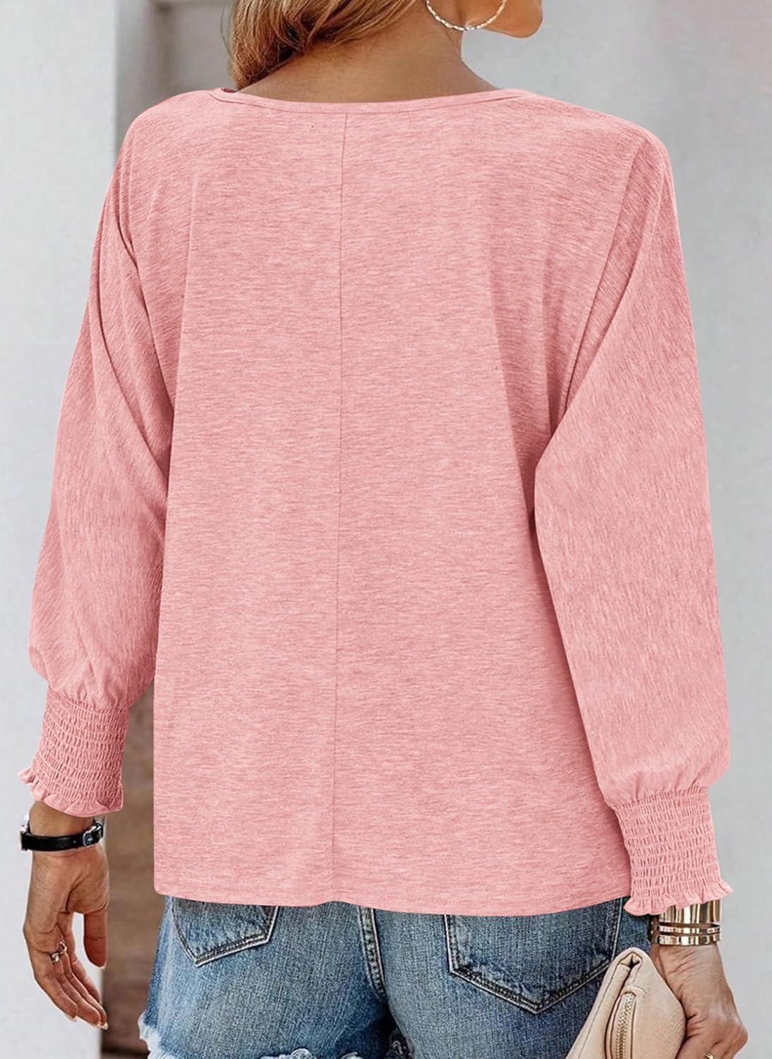 imagePRETTYGARDEN Womens 2025 Spring Fashion T Shirts Puff Long Sleeve Crewneck Casual Basic Tee Tops Blouses PinkMedium