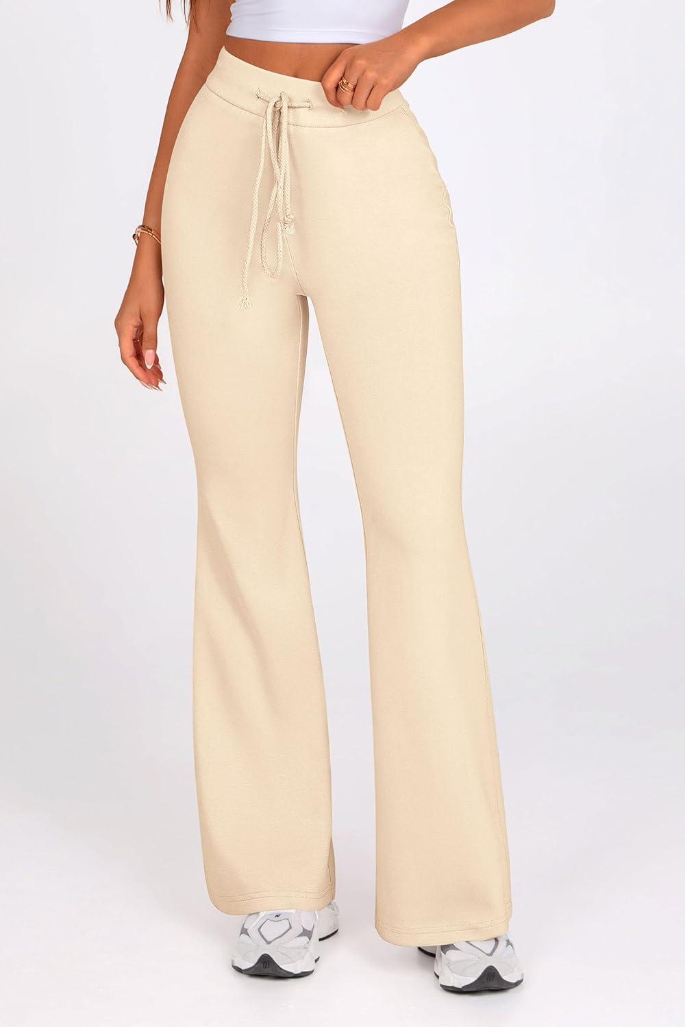imagePRETTYGARDEN Womens Casual Flare Pants Elastic High Waisted Drawstring Bell Bottom Bootcut Leggings Lounge Sweatpants