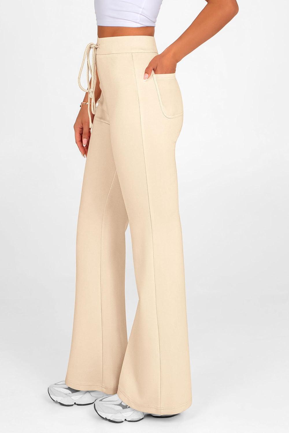 imagePRETTYGARDEN Womens Casual Flare Pants Elastic High Waisted Drawstring Bell Bottom Bootcut Leggings Lounge Sweatpants