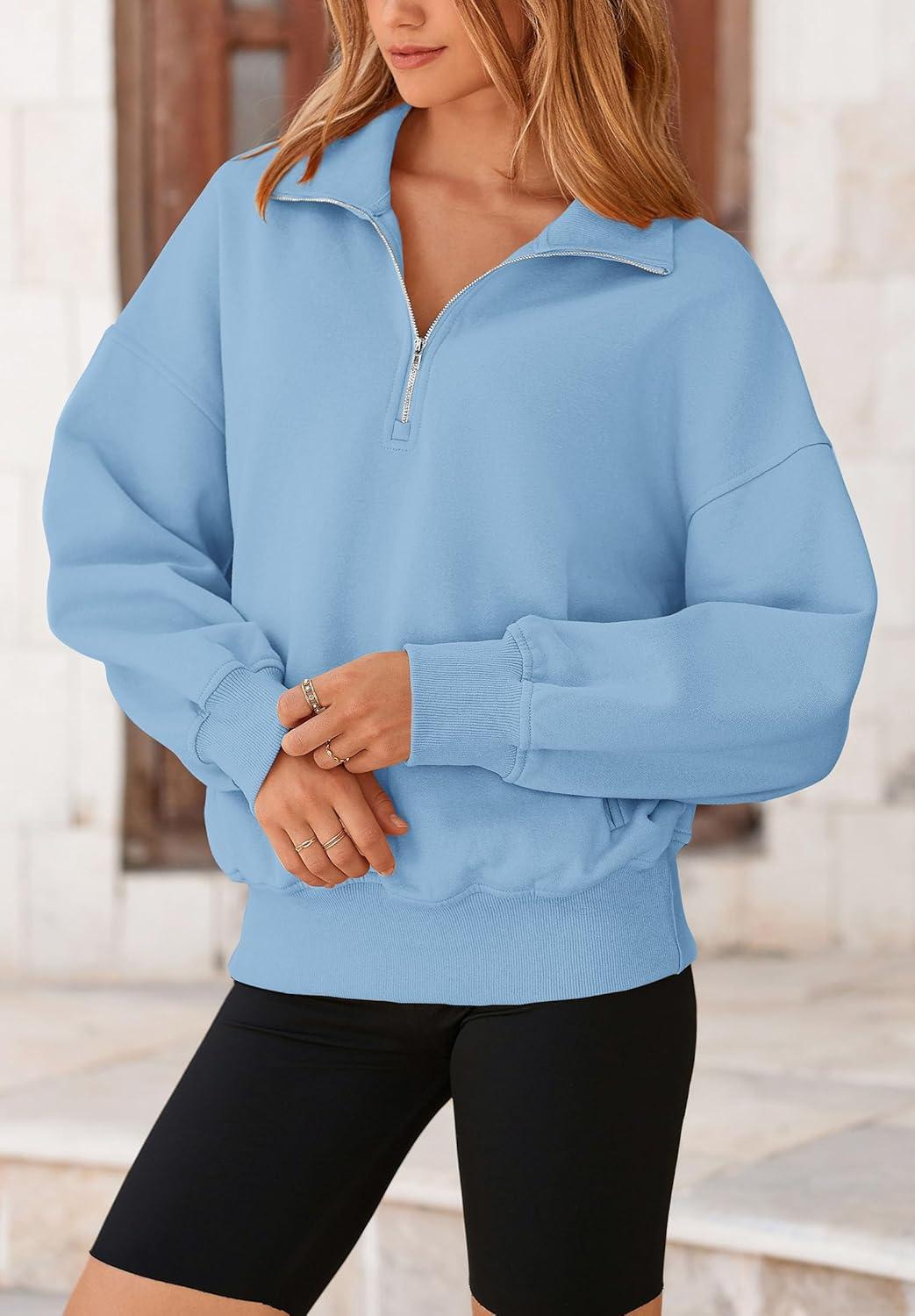imagePRETTYGARDEN Womens Fall Fashion Half Zip Sweatshirts Long Sleeve Collared Cropped Pullover Tops Trendy Y2K Clothes BlueMedium
