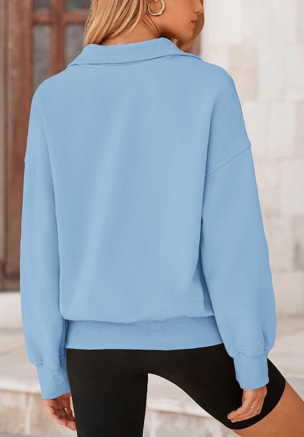 imagePRETTYGARDEN Womens Fall Fashion Half Zip Sweatshirts Long Sleeve Collared Cropped Pullover Tops Trendy Y2K Clothes BlueMedium