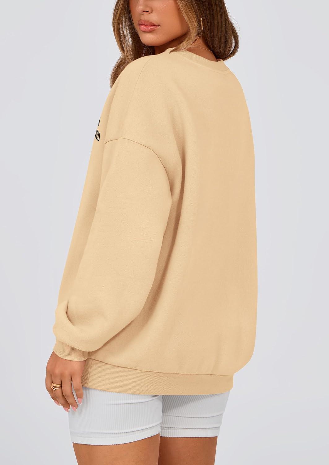 imagePRETTYGARDEN Womens Fall Fashion Oversized Sweatshirts Casual Crewneck Long Sleeve Graphic Pullover Tops ShirtApricot