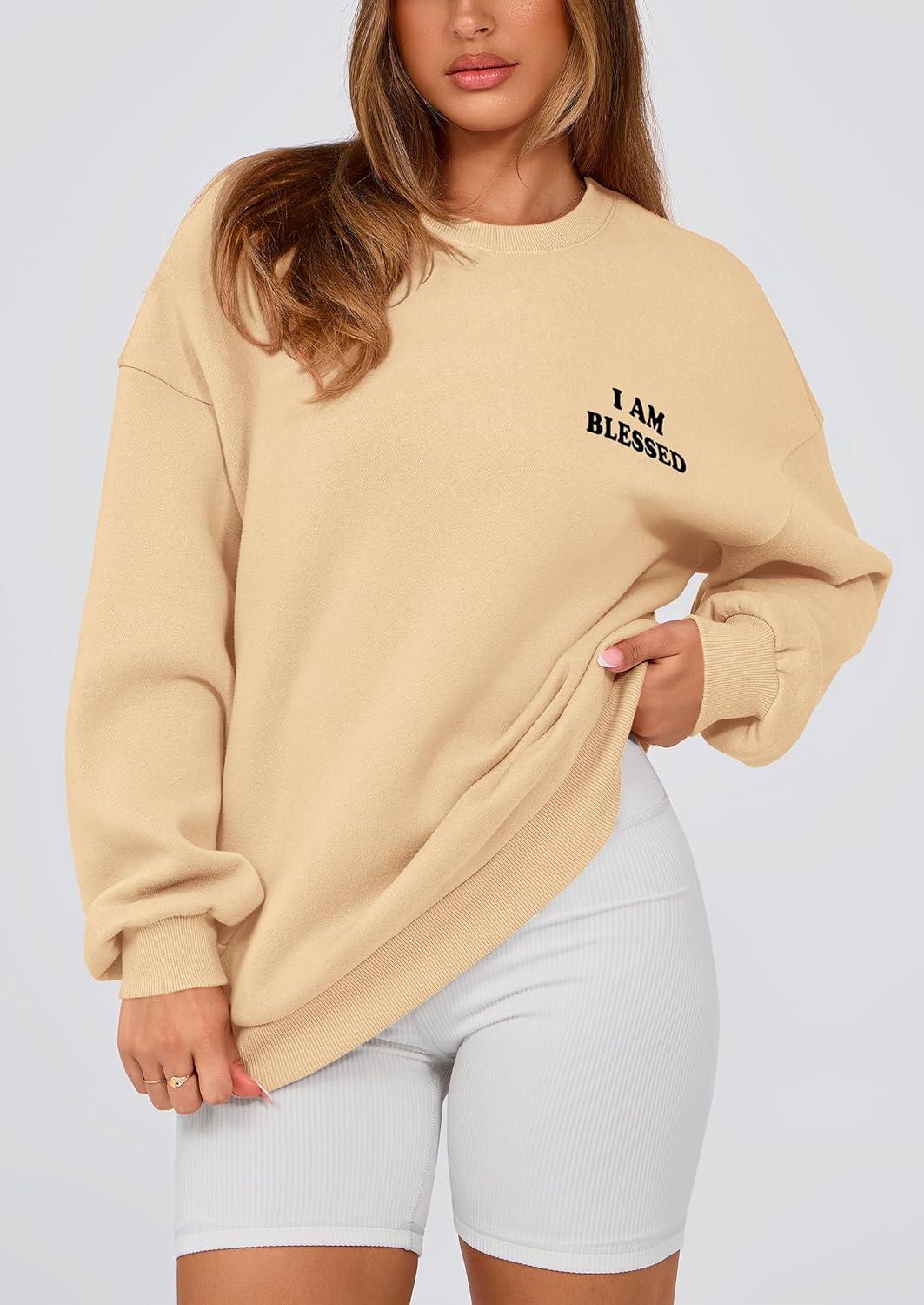 imagePRETTYGARDEN Womens Fall Fashion Oversized Sweatshirts Casual Crewneck Long Sleeve Graphic Pullover Tops ShirtApricot