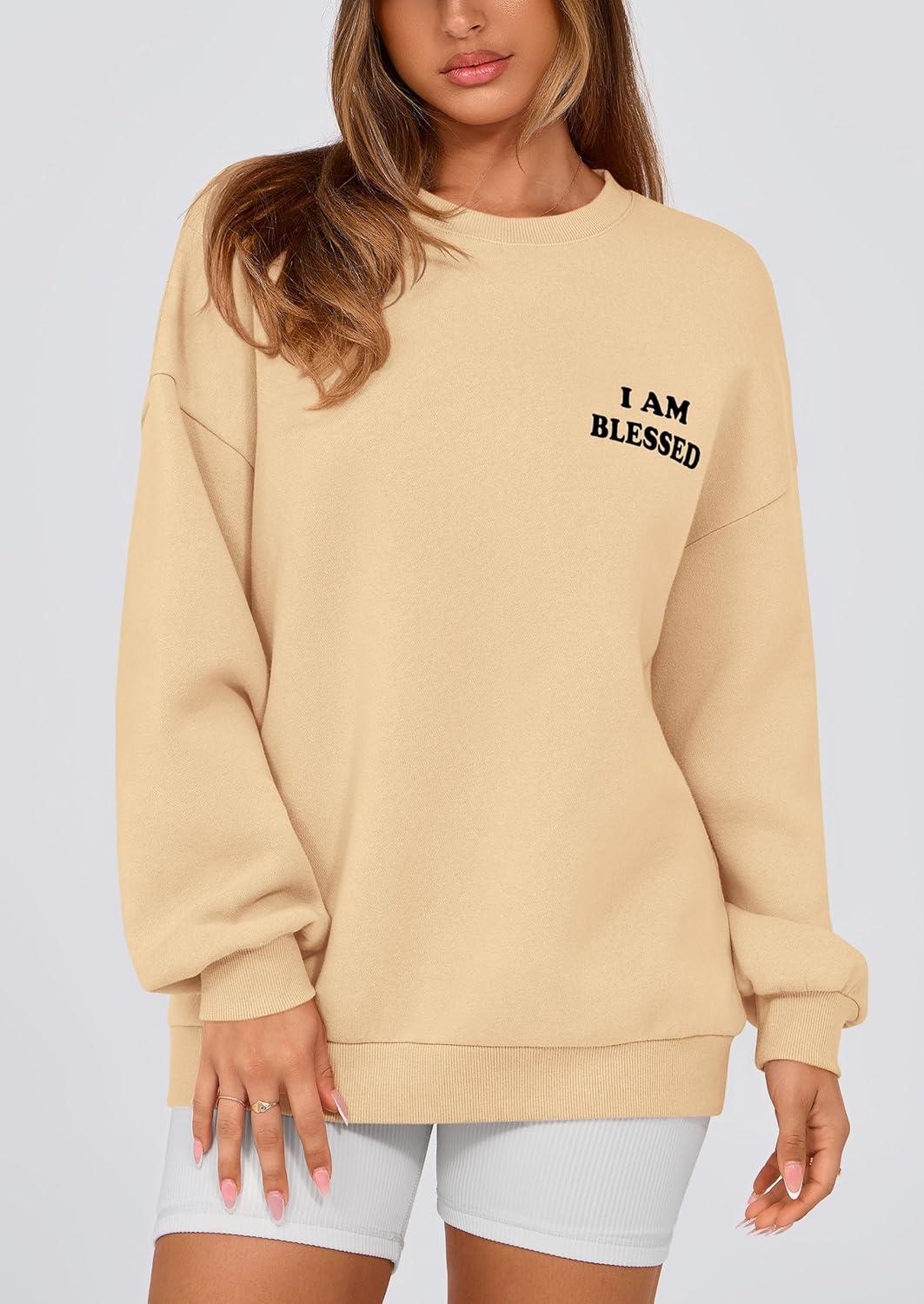 imagePRETTYGARDEN Womens Fall Fashion Oversized Sweatshirts Casual Crewneck Long Sleeve Graphic Pullover Tops ShirtApricot