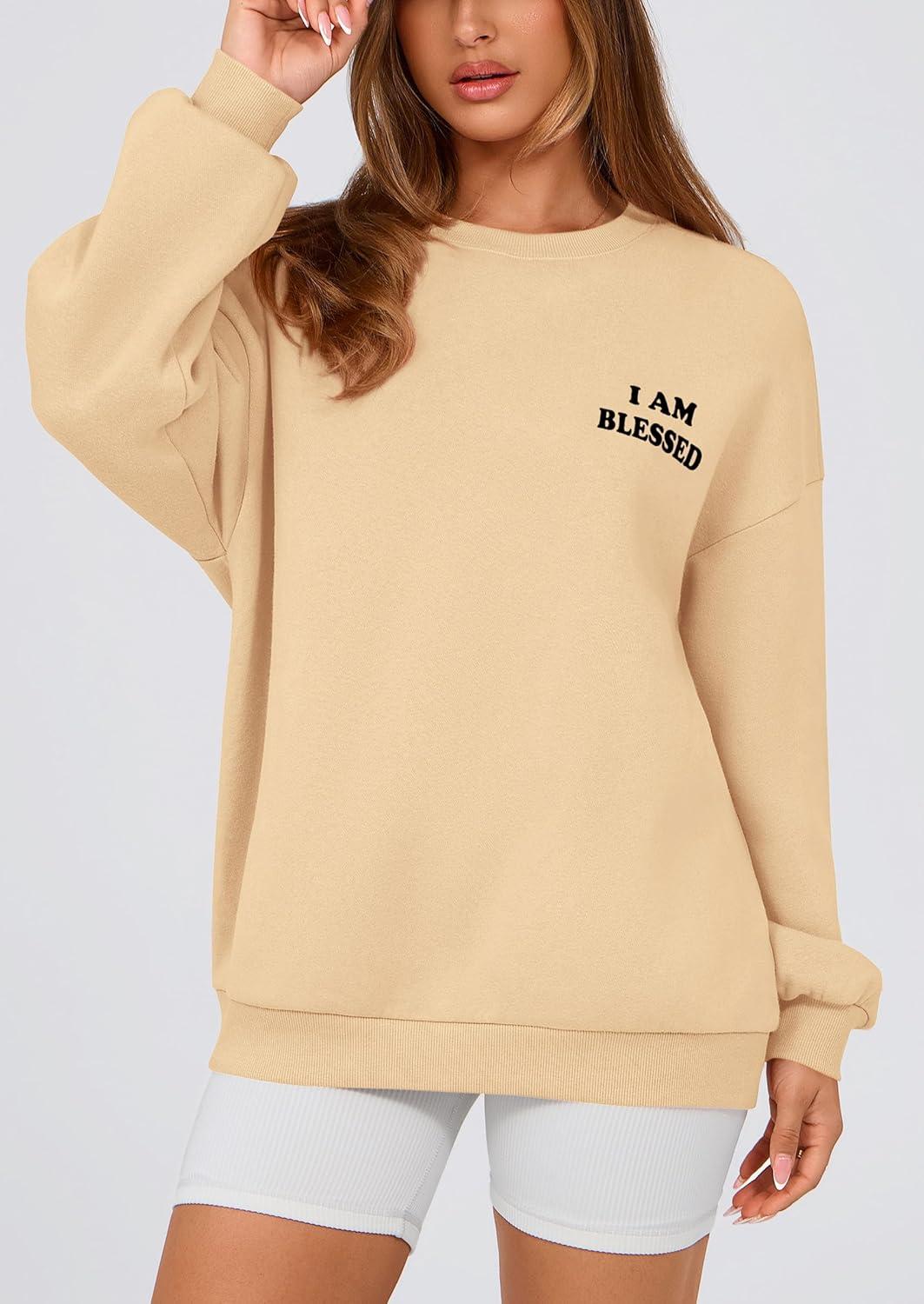 imagePRETTYGARDEN Womens Fall Fashion Oversized Sweatshirts Casual Crewneck Long Sleeve Graphic Pullover Tops ShirtApricot