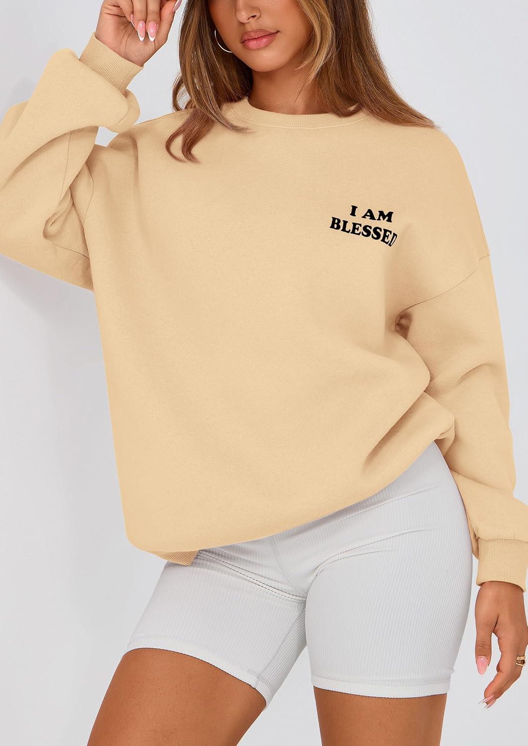 imagePRETTYGARDEN Womens Fall Fashion Oversized Sweatshirts Casual Crewneck Long Sleeve Graphic Pullover Tops ShirtApricot
