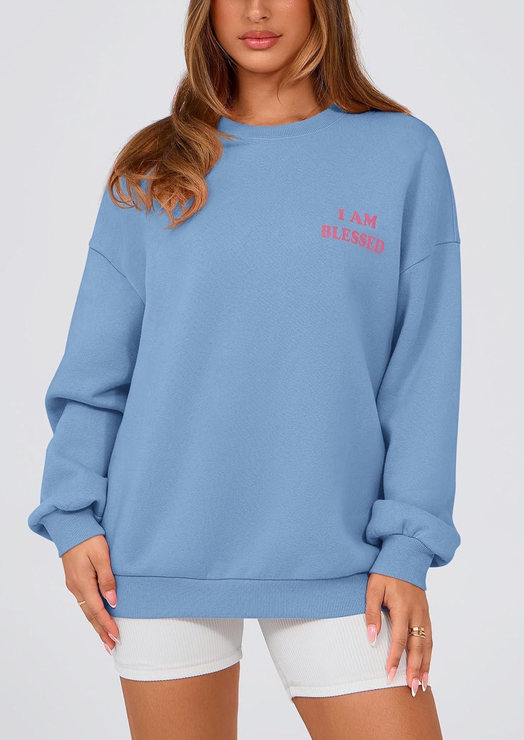 imagePRETTYGARDEN Womens Fall Fashion Oversized Sweatshirts Casual Crewneck Long Sleeve Graphic Pullover Tops ShirtBlue