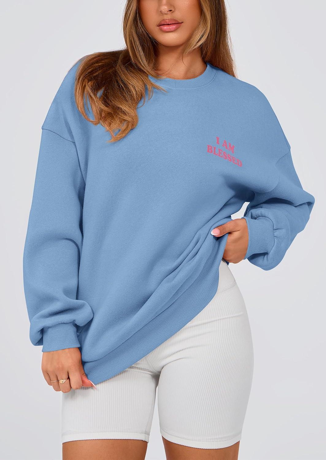 imagePRETTYGARDEN Womens Fall Fashion Oversized Sweatshirts Casual Crewneck Long Sleeve Graphic Pullover Tops ShirtBlue