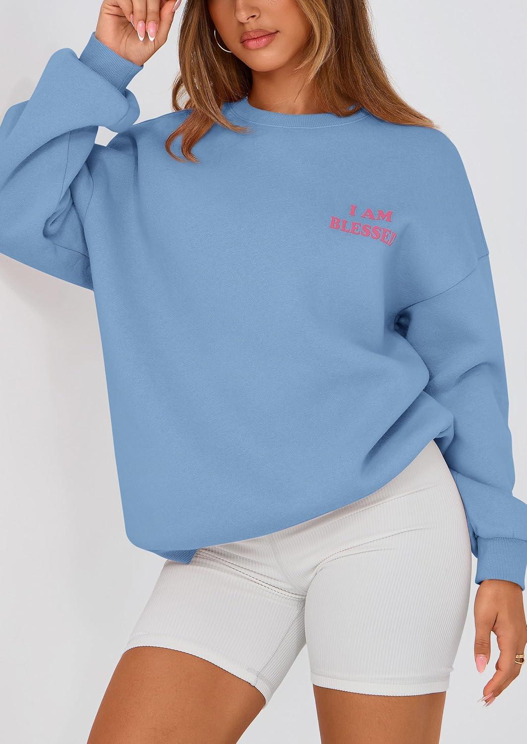 imagePRETTYGARDEN Womens Fall Fashion Oversized Sweatshirts Casual Crewneck Long Sleeve Graphic Pullover Tops ShirtBlue