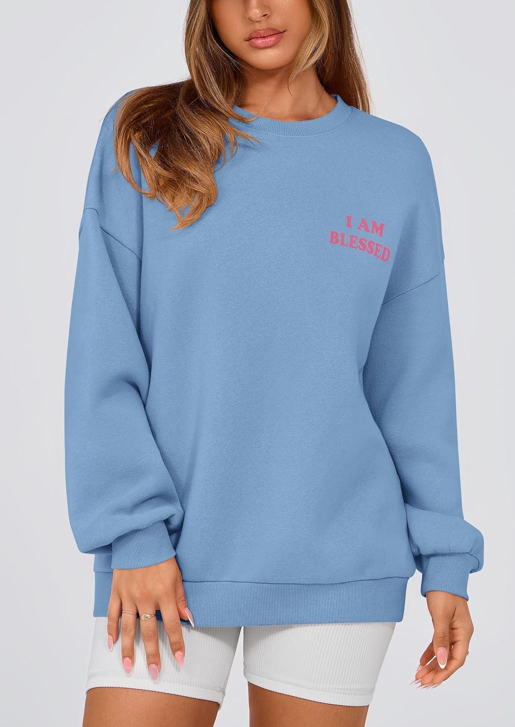 imagePRETTYGARDEN Womens Fall Fashion Oversized Sweatshirts Casual Crewneck Long Sleeve Graphic Pullover Tops ShirtBlue