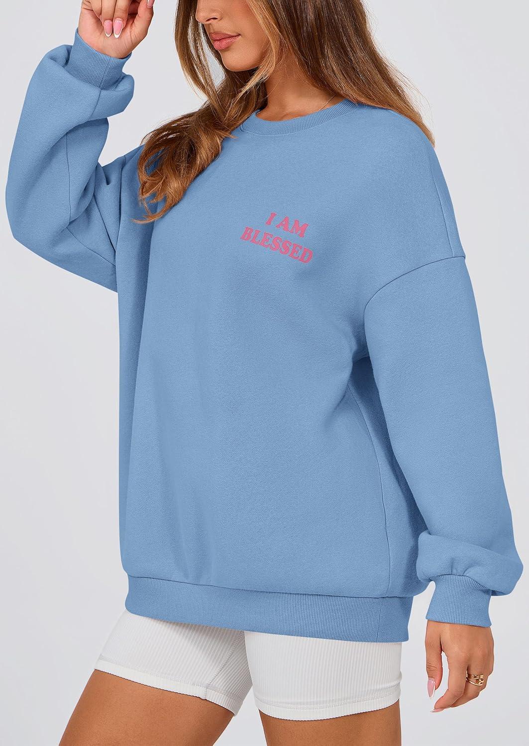 imagePRETTYGARDEN Womens Fall Fashion Oversized Sweatshirts Casual Crewneck Long Sleeve Graphic Pullover Tops ShirtBlue