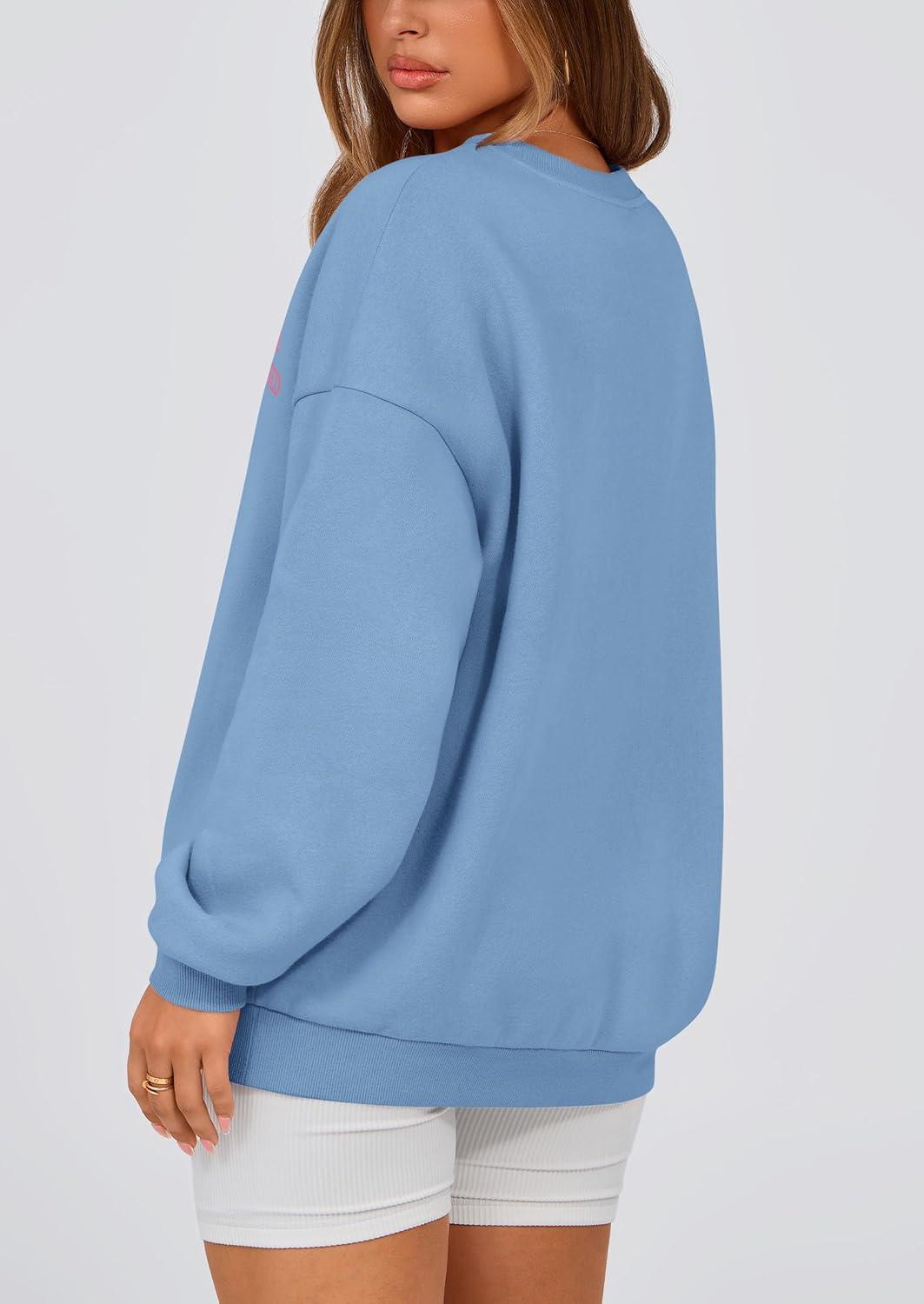 imagePRETTYGARDEN Womens Fall Fashion Oversized Sweatshirts Casual Crewneck Long Sleeve Graphic Pullover Tops ShirtBlue