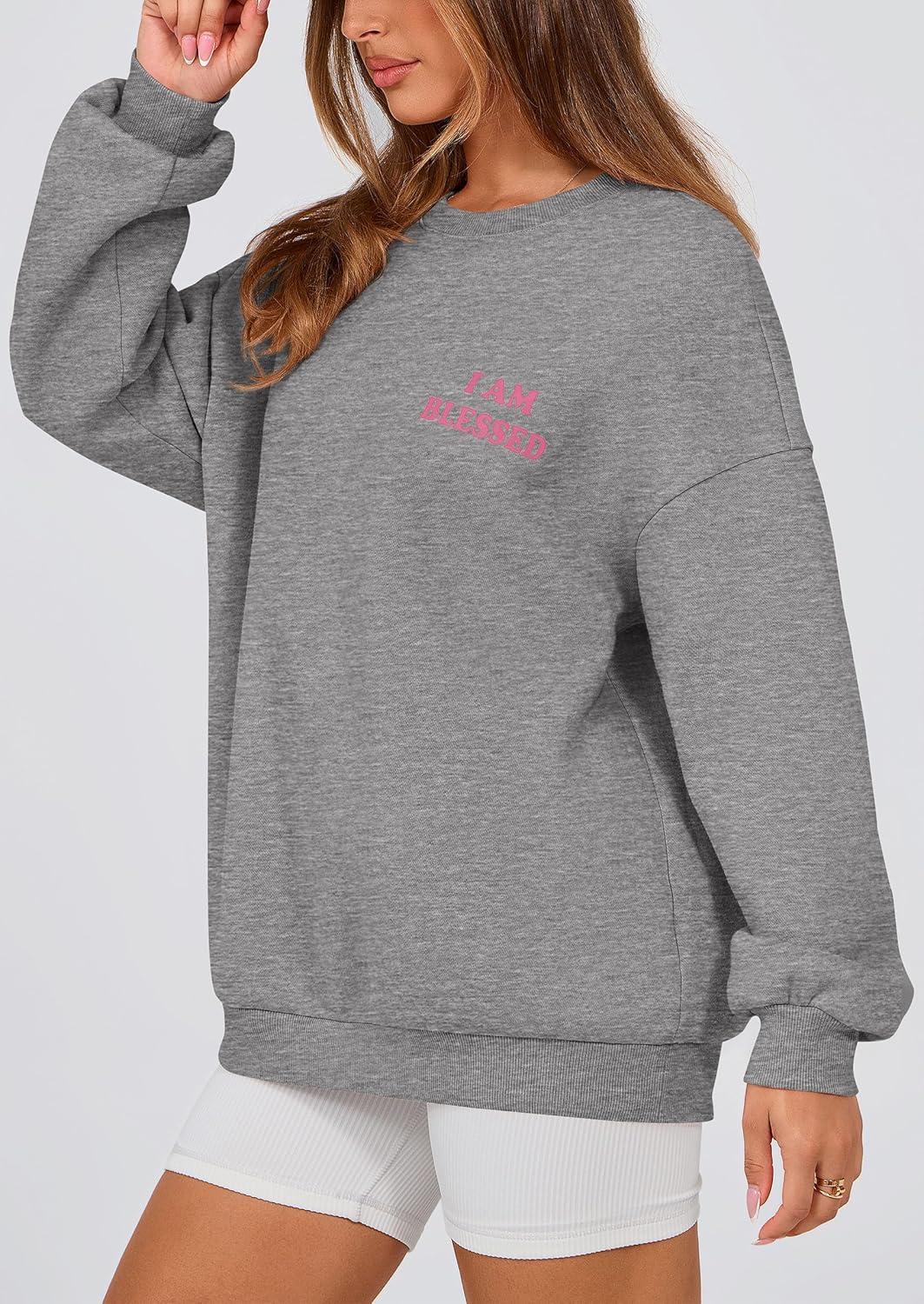 imagePRETTYGARDEN Womens Fall Fashion Oversized Sweatshirts Casual Crewneck Long Sleeve Graphic Pullover Tops ShirtMid Grey