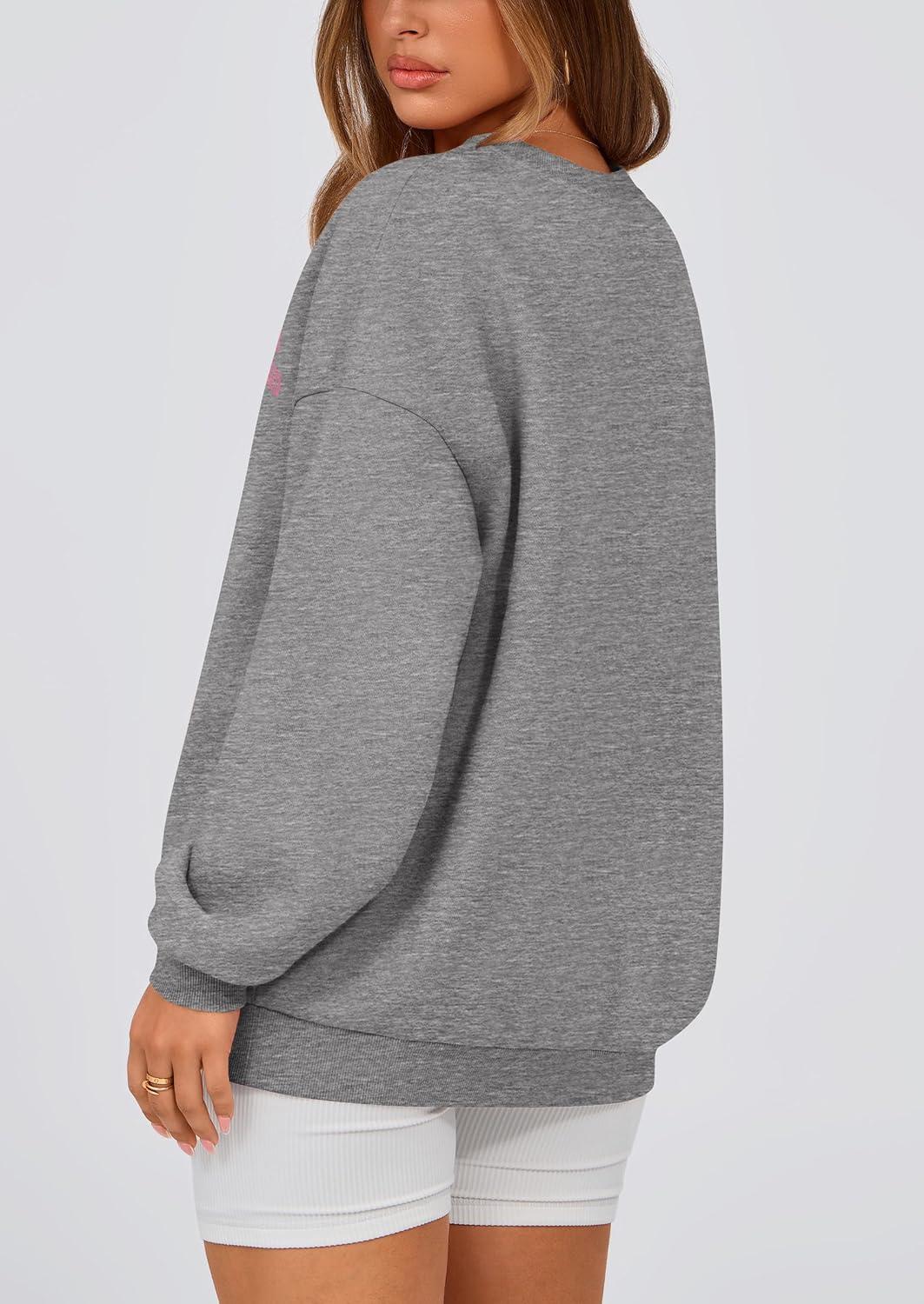 imagePRETTYGARDEN Womens Fall Fashion Oversized Sweatshirts Casual Crewneck Long Sleeve Graphic Pullover Tops ShirtMid Grey