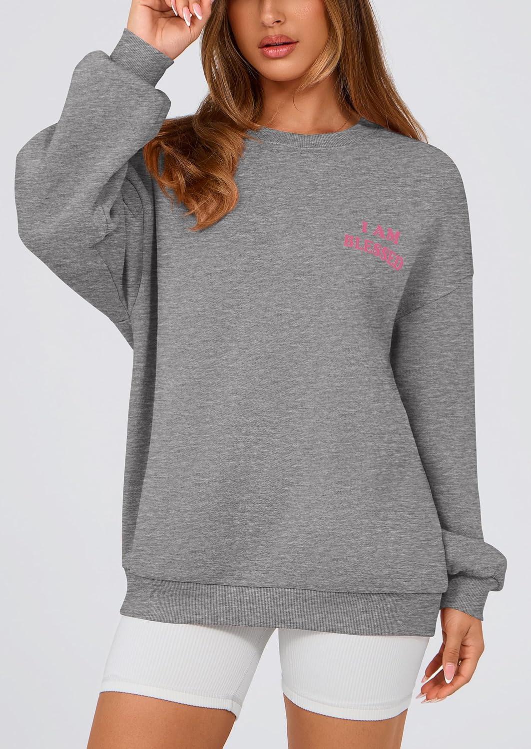 imagePRETTYGARDEN Womens Fall Fashion Oversized Sweatshirts Casual Crewneck Long Sleeve Graphic Pullover Tops ShirtMid Grey