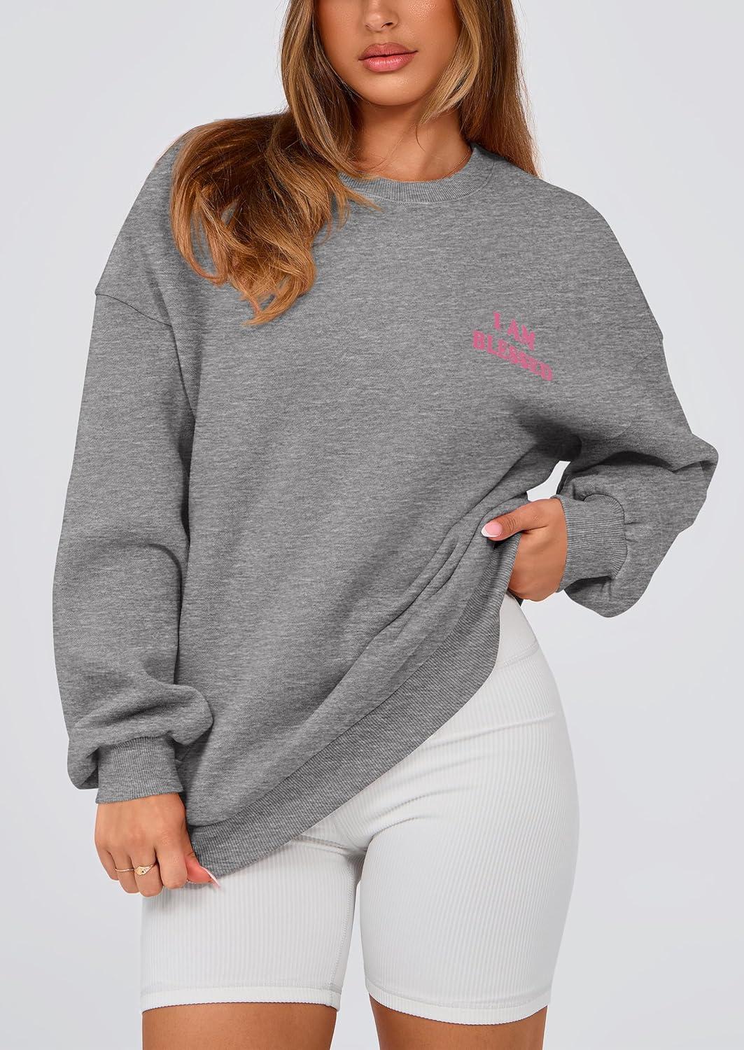 imagePRETTYGARDEN Womens Fall Fashion Oversized Sweatshirts Casual Crewneck Long Sleeve Graphic Pullover Tops ShirtMid Grey