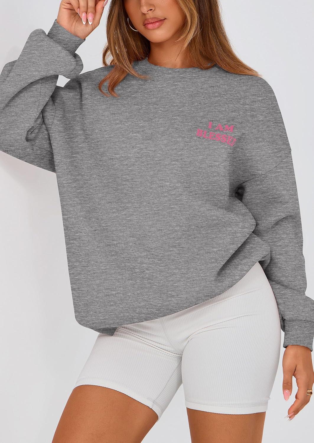 imagePRETTYGARDEN Womens Fall Fashion Oversized Sweatshirts Casual Crewneck Long Sleeve Graphic Pullover Tops ShirtMid Grey