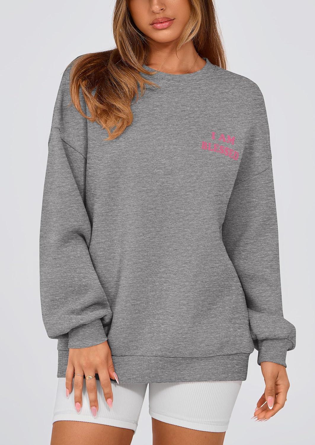 imagePRETTYGARDEN Womens Fall Fashion Oversized Sweatshirts Casual Crewneck Long Sleeve Graphic Pullover Tops ShirtMid Grey