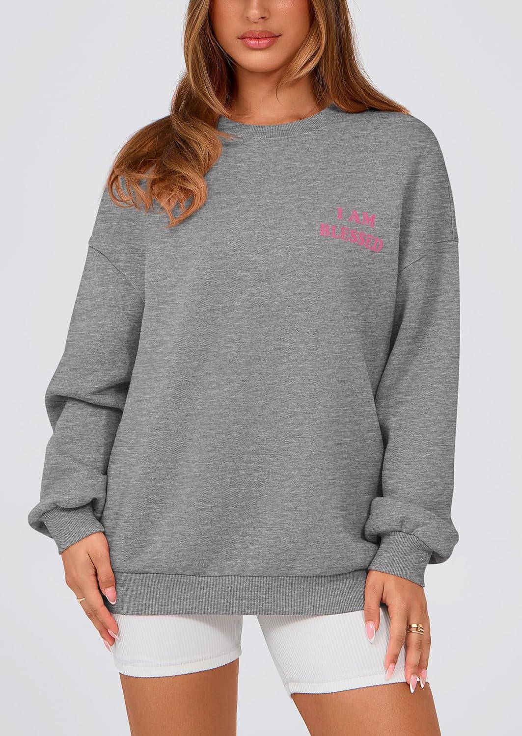 imagePRETTYGARDEN Womens Fall Fashion Oversized Sweatshirts Casual Crewneck Long Sleeve Graphic Pullover Tops ShirtMid Grey