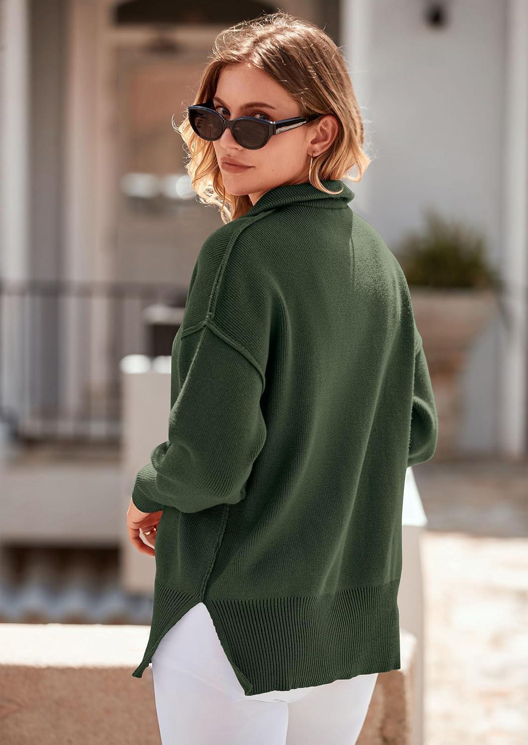 imagePRETTYGARDEN Womens Fall Oversized Sweaters Long Sleeve Casual 14 Zip Up Sweatshirts Pullover Tops BlouseArmy Green