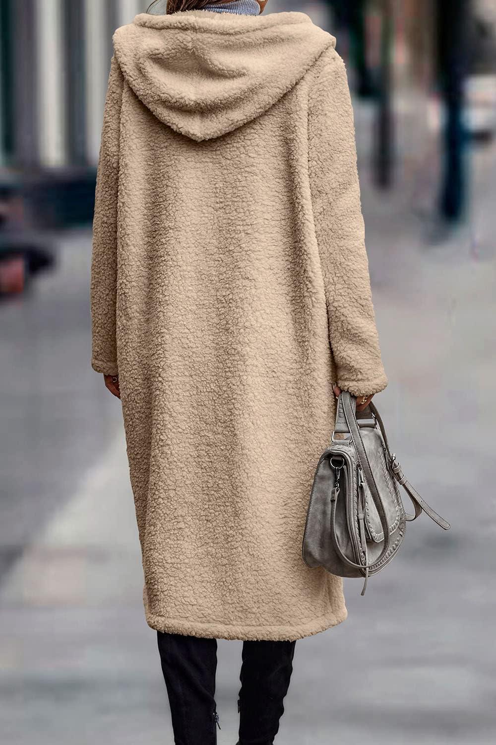 imagePRETTYGARDEN Womens Fashion Winter Coats Fuzzy Fleece Long Hooded Jackets Button Down Faux Fur Warm Outerwear