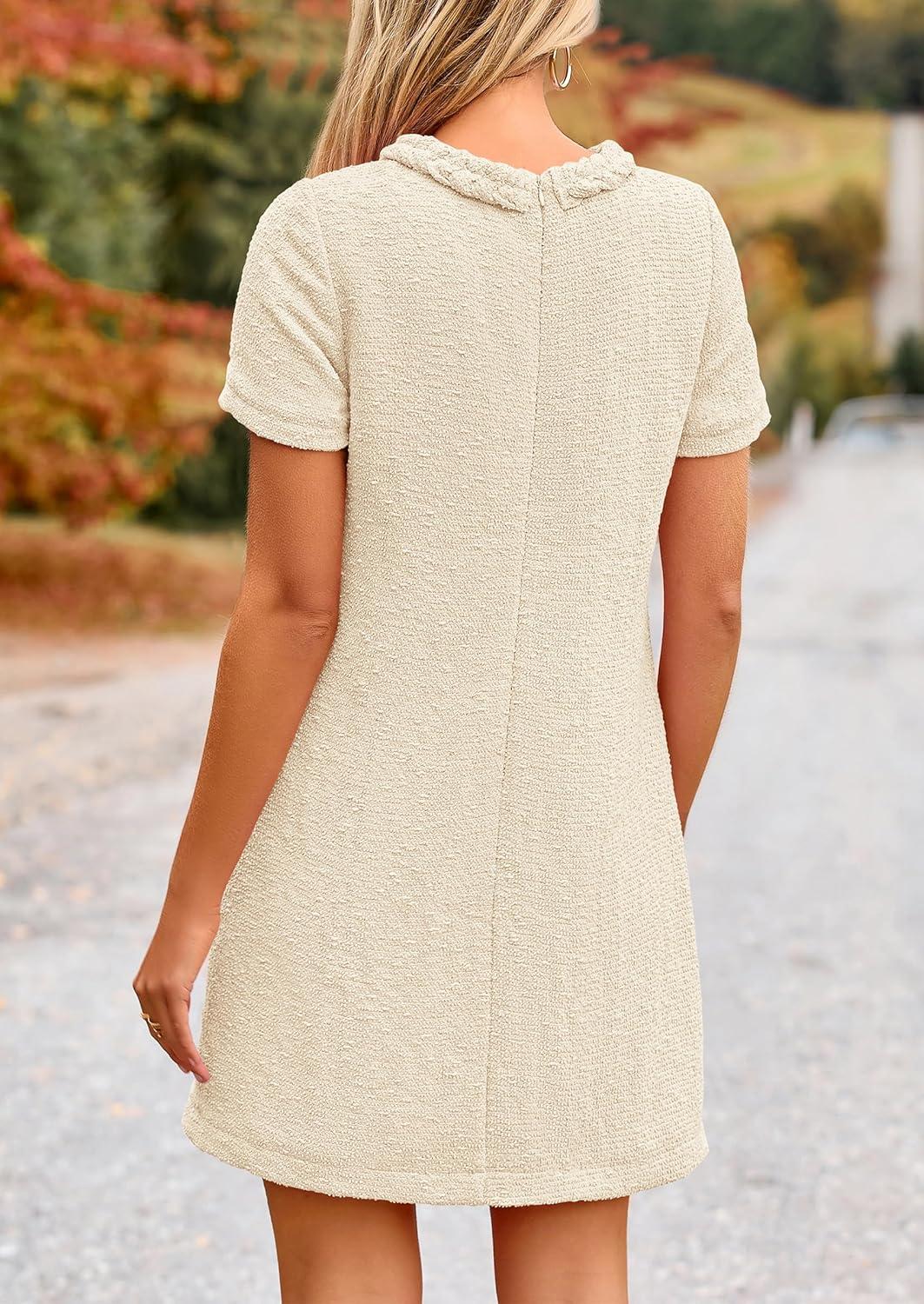 imagePRETTYGARDEN Womens Summer Tweed Short Dress Crewneck Short Sleeve A Line Mini Casual Elegant Cute Party Vintage Dresses