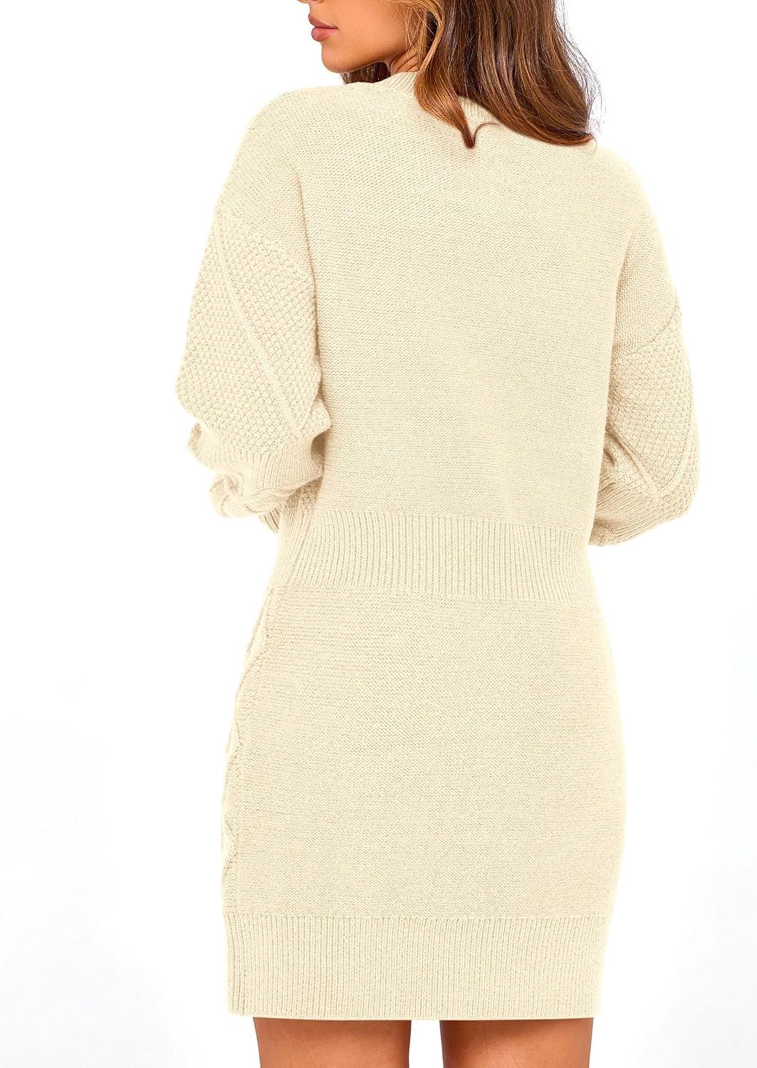 imagePRETTYGARDEN Womens Winter Long Sleeve Short Sweater Dress Chunky Ribbed Knit Tunic Pullover Oversized Fall Sweaters ApricotMedium