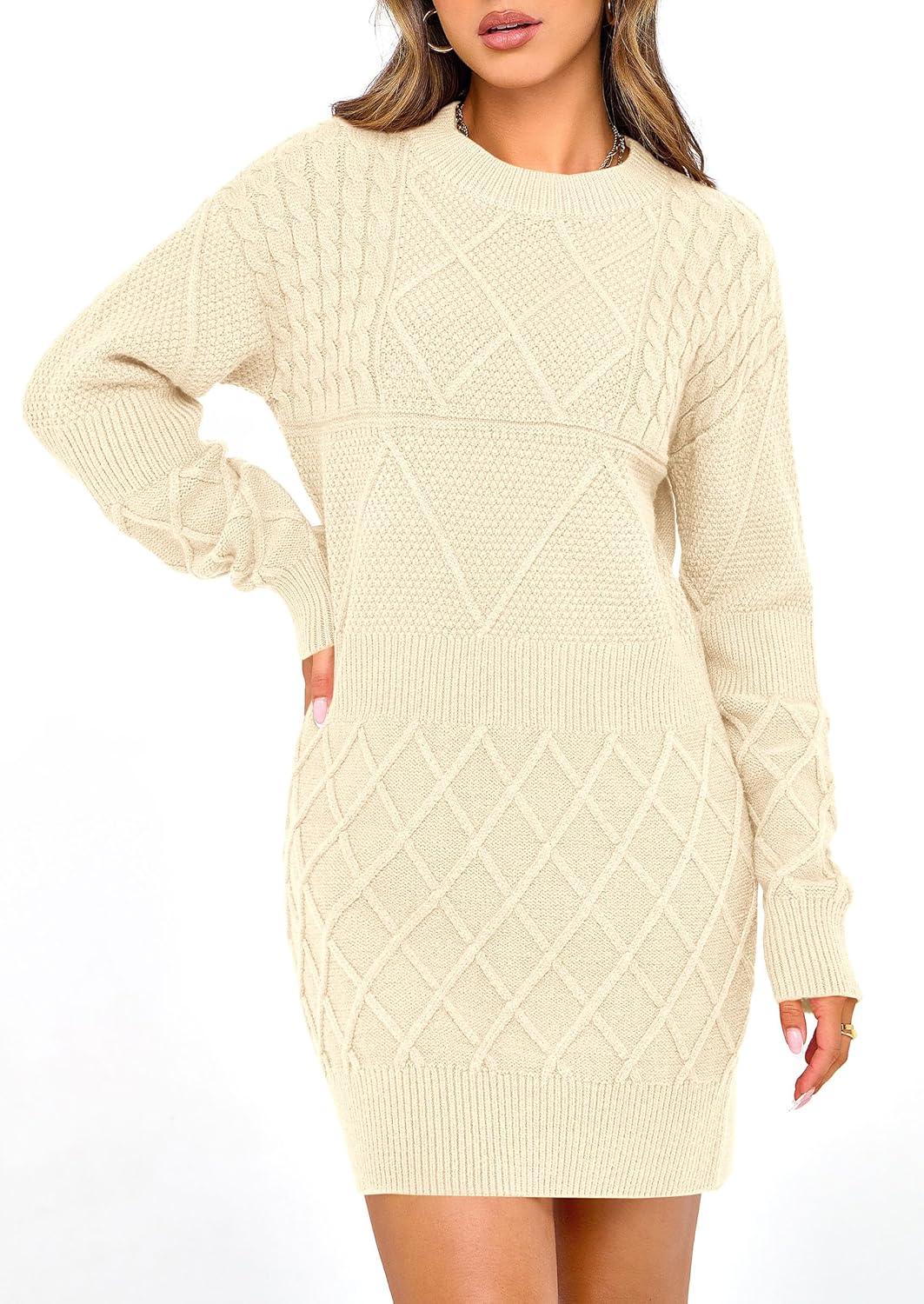 imagePRETTYGARDEN Womens Winter Long Sleeve Short Sweater Dress Chunky Ribbed Knit Tunic Pullover Oversized Fall Sweaters ApricotMedium