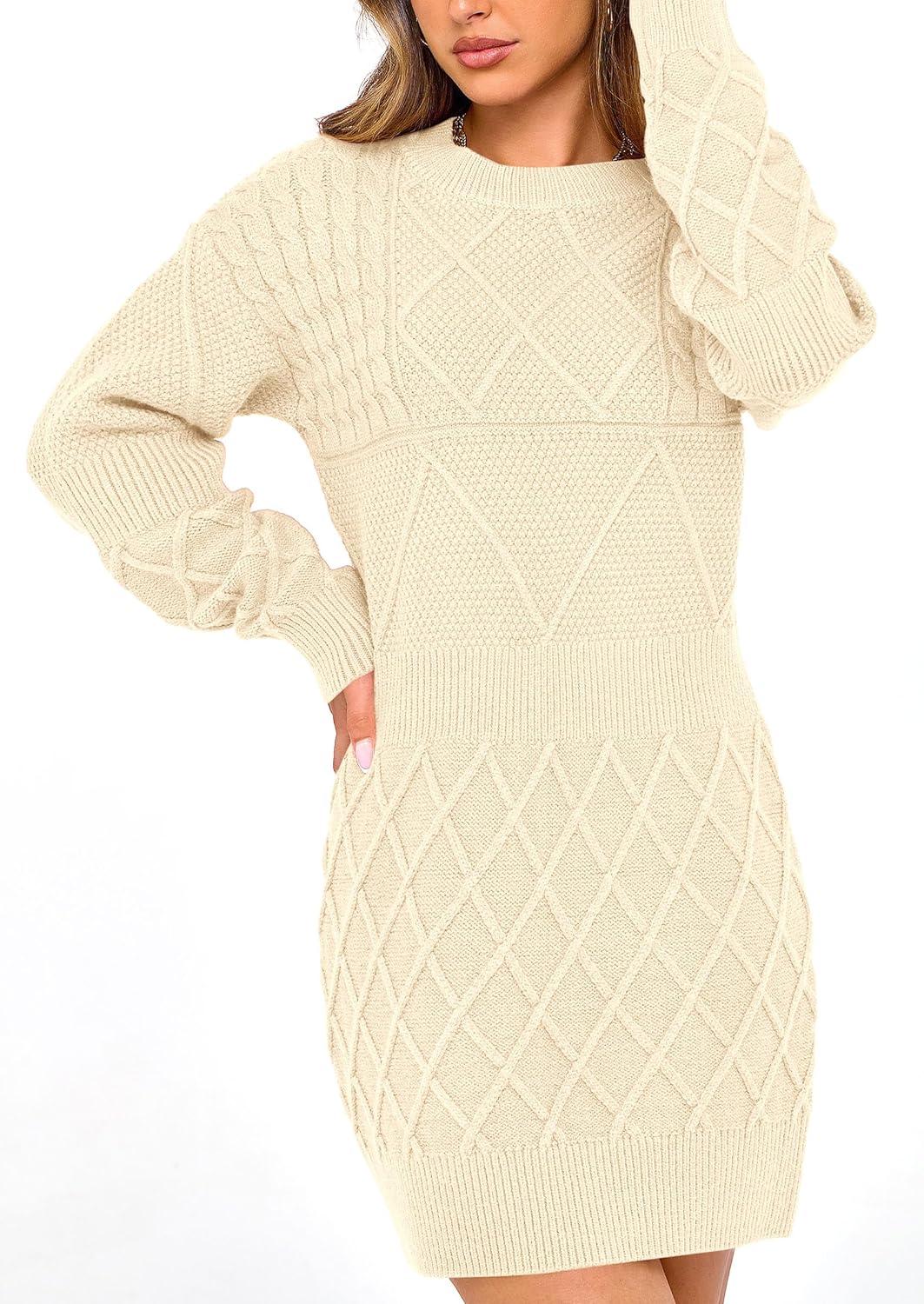 imagePRETTYGARDEN Womens Winter Long Sleeve Short Sweater Dress Chunky Ribbed Knit Tunic Pullover Oversized Fall Sweaters ApricotMedium