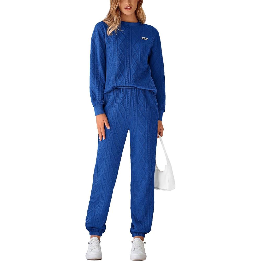 imagePRETTYGARDEN Lounge Sets For Women Fall 2024 Matching Sets Clothing 2 Piece Outfits Long Sleeve Tracksuit Textured Sets BlueMedium