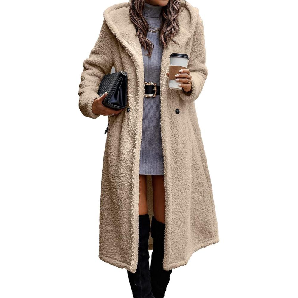 imagePRETTYGARDEN Womens Fashion Winter Coats Fuzzy Fleece Long Hooded Jackets Button Down Faux Fur Warm Outerwear