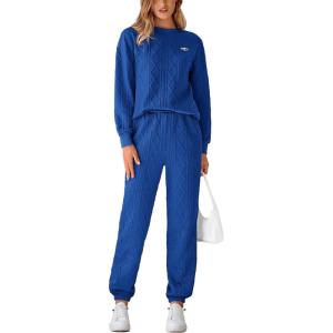 PRETTYGARDEN Lounge Sets For Women Fall 2024 Matching Sets Clothing 2 Piece Outfits Long Sleeve Tracksuit Textured Sets (Blue,Medium)