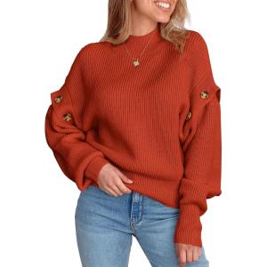 PRETTYGARDEN Sweater for Women 2024 Fall Trendy Detachable Sleeve Chunky Knit Pullover Sweaters (Rust Red,X-Large)