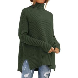 PRETTYGARDEN Women’s 2023 Oversized Turtleneck Sweater Casual Long Sleeve Chunky Knit Pullover Winter Tops Blouse(Green)