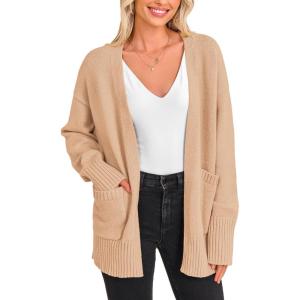 PRETTYGARDEN Women’s 2024 Fall Fashion Knit Cardigan Sweaters Long Sleeve V Neck Open Front Winter Sweater Jacket with Scarf