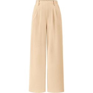 PRETTYGARDEN Women’s Dress Pants Dressy Casual Palazzo High Elastic Waisted Wide Leg Work Office Trousers Pants(Beige)