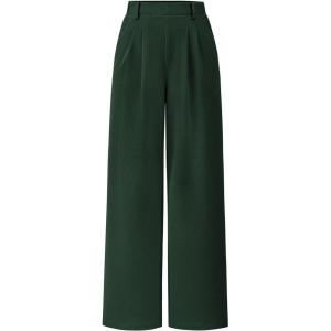 PRETTYGARDEN Women’s Dress Pants Dressy Casual Palazzo High Elastic Waisted Wide Leg Work Office Trousers Pants(Dark Green)